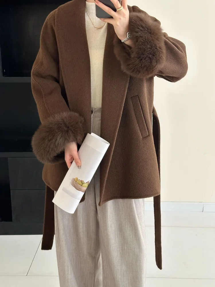 Women's Wool New Double-sided Mid-length Temperament Coat - Macard Coffee - View 1