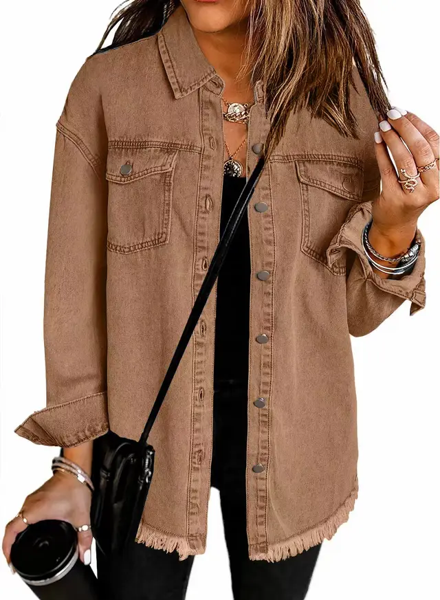 Washed Denim Shirt Jacket Women's European And American Brown - Shop at LoveMi