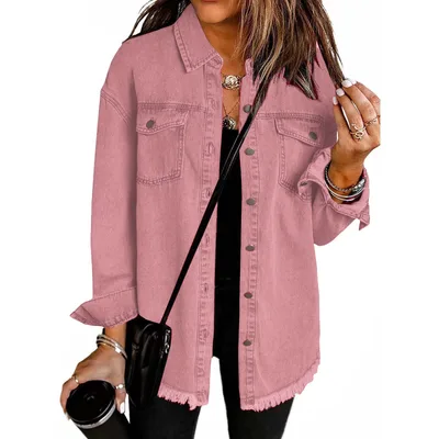 Washed Denim Shirt Jacket Women's European And American Newly Added Skin Powder L - Shop at LoveMi