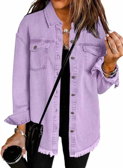 Washed Denim Shirt Jacket Women's European And American Purple - Shop at LoveMi