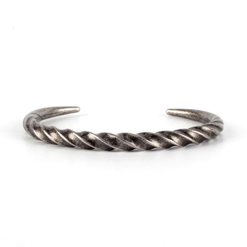 Retro Simple Rotary Knob Open Horn Bracelet - Ancient Silver