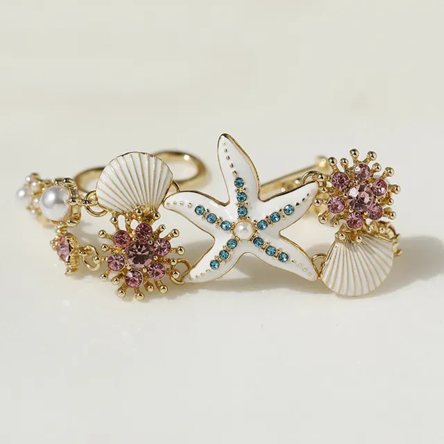 Beach Ocean Starfish Shanhu Bracelet Rhinestone Bracelet For Girls White - Shop at LoveMi