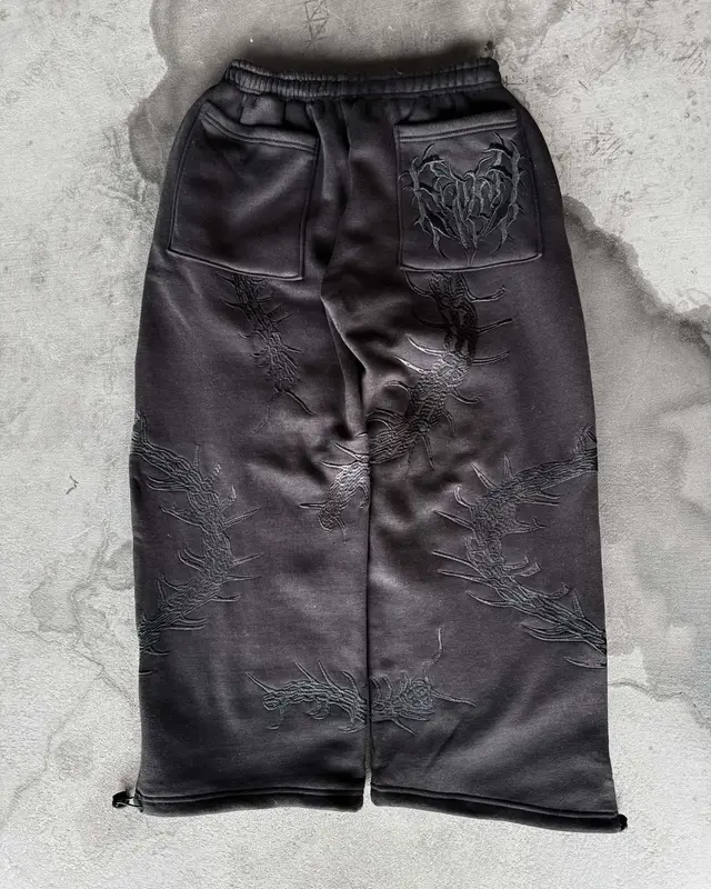 American style Retro Washed Distressed Patch Hoodie Black Trousers - Shop at LoveMi