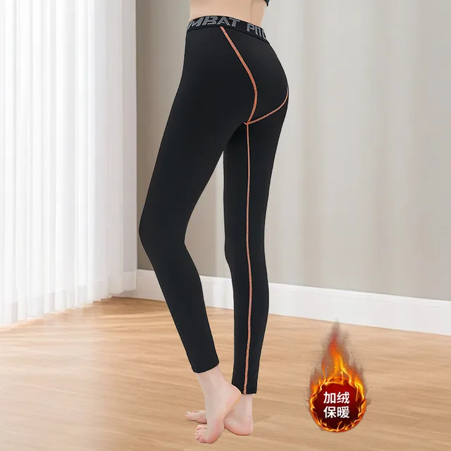Close fitting Yoga Pants Women's Sports Fitness Tights Velvet Black Orange Line - Shop at LoveMi