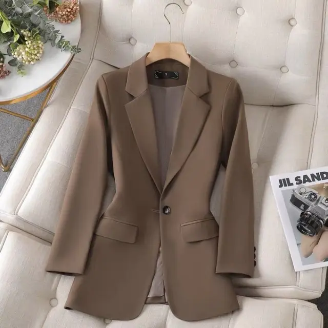 Spring And Autumn All match Solid Color Suit Brown - Shop at LoveMi