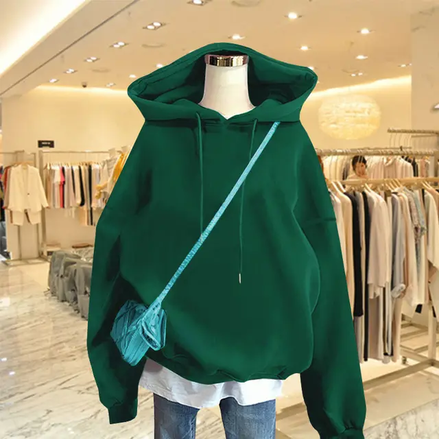 Little Bear Royal Blue Hooded Spring And Autumn Thin Sweatshirt Dark Green Thin Solid Color - Shop at LoveMi