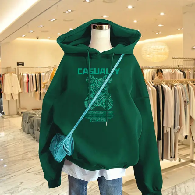Little Bear Royal Blue Hooded Spring And Autumn Thin Sweatshirt Dark Green Thin Teddy Bear - Shop at LoveMi