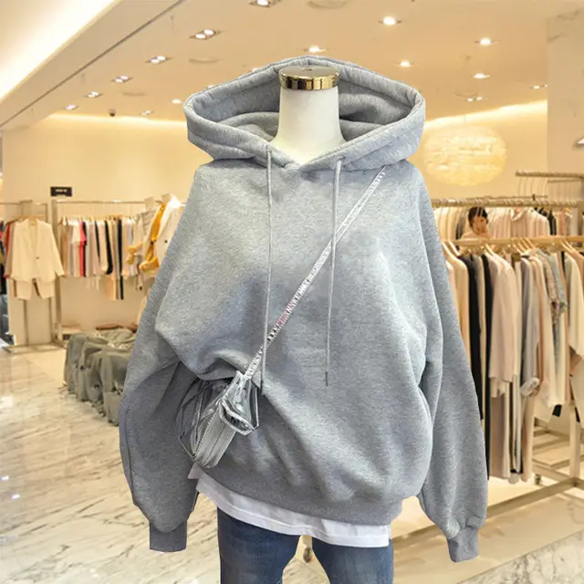 Little Bear Royal Blue Hooded Spring And Autumn Thin Sweatshirt Gray Thin Solid Color - Shop at LoveMi