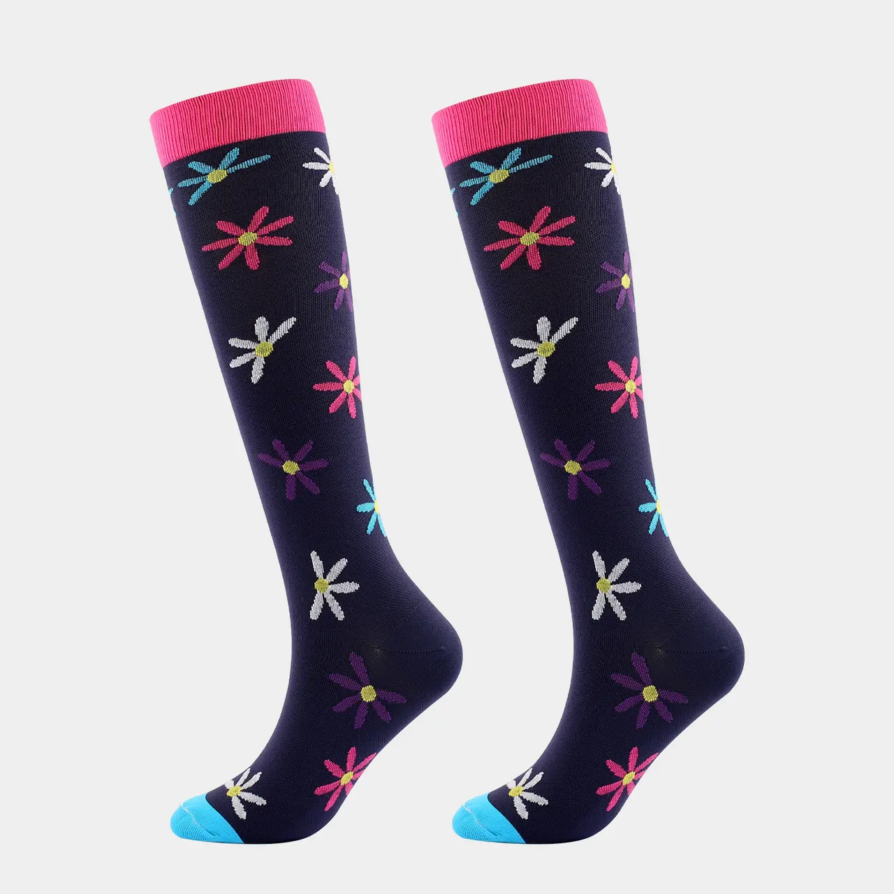 Stretch Leg Fitness Compression Stockings - Black Background Daisy
