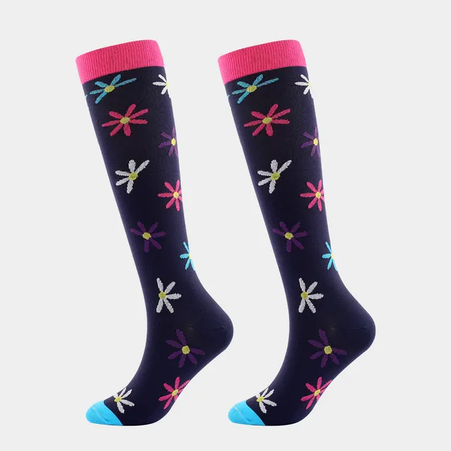 Stretch Leg Fitness Compression Stockings Black Background Daisy - Shop at LoveMi