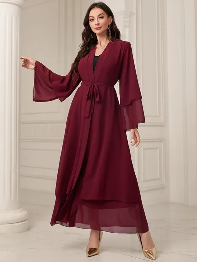 Middle East Solid Color Chiffon Plus Size Women's Gauze Robe Wine - Shop at LoveMi