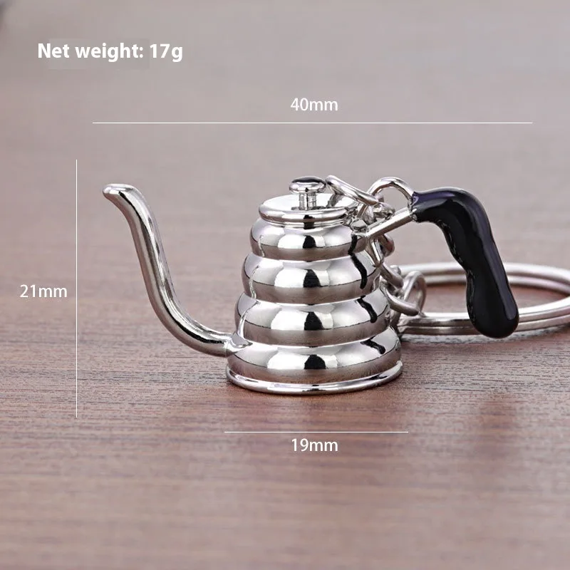 3D Coffee Keychain Metal Car Key Pendant - Cloud Pot Silver