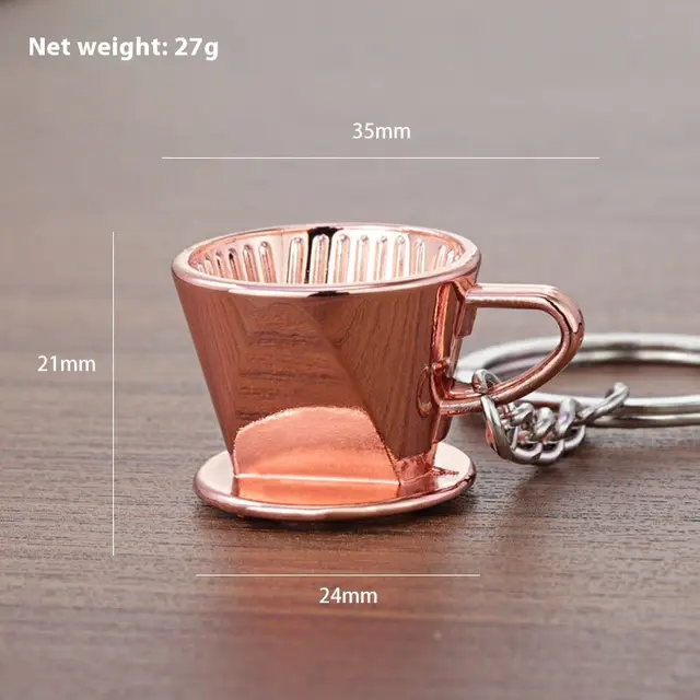 3D Coffee Keychain Metal Car Key Pendant Filter Cup Rose Gold - Shop at LoveMi