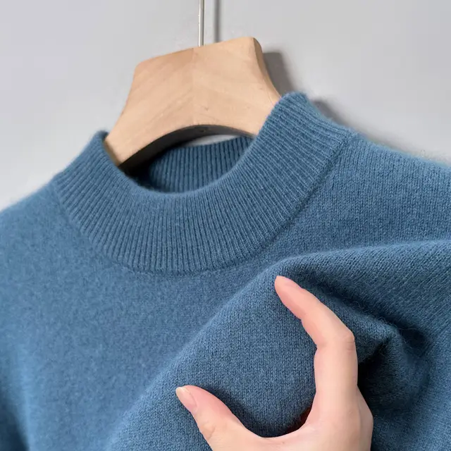 Casual Fashion Bottoming Shirt Young And Middle aged Simple Half Turtleneck Solid Color Sweater For Men Half Turtleneck Denim Blue - Shop at LoveMi