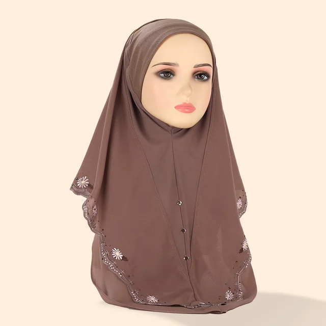 Women's Embroidered Lace Double layer Chiffon Beading Cap 2 Brown - Shop at LoveMi