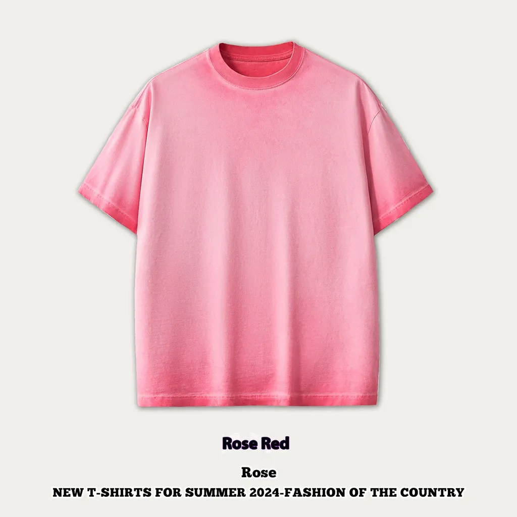 Street Dopamine Pure Cotton Washed Old Short Sleeve - Rose Red