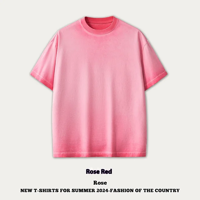 Street Dopamine Pure Cotton Washed Old Short Sleeve Rose Red - Shop at LoveMi