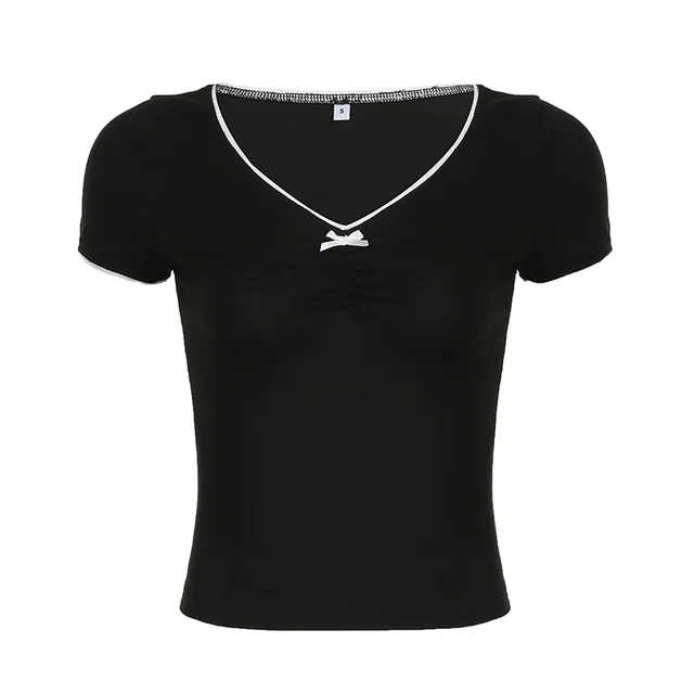 Ins Niche Style Basic Lace Stitching Ruffle Chest Type Lace collared Blouse Black - Shop at LoveMi