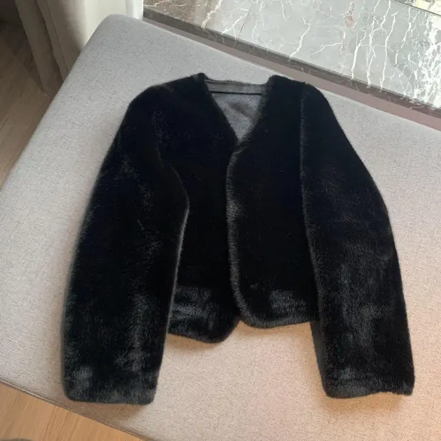 Women's Short Solid Color Eco friendly Fur Jacket Black - Shop at LoveMi