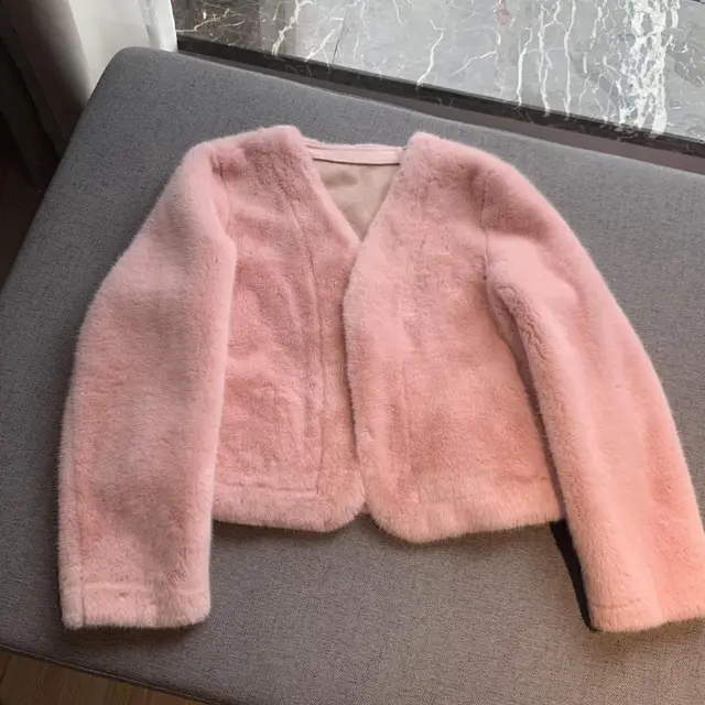 Women's Short Solid Color Eco friendly Fur Jacket Pink - Shop at LoveMi
