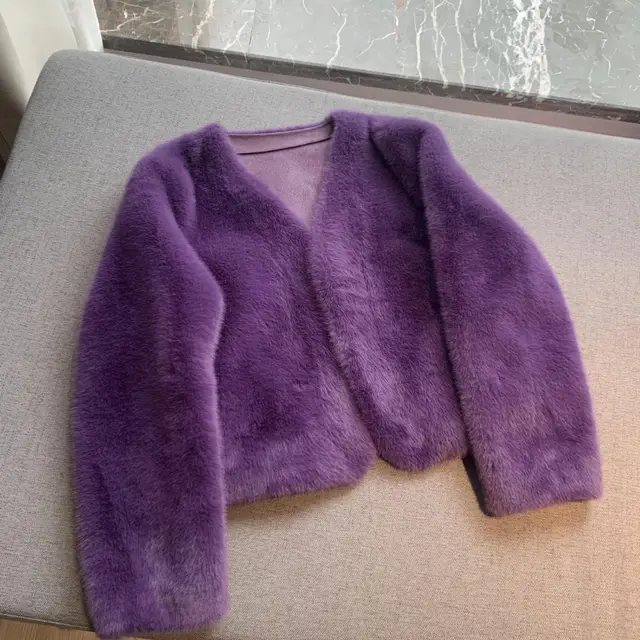 Women's Short Solid Color Eco friendly Fur Jacket Purple - Shop at LoveMi