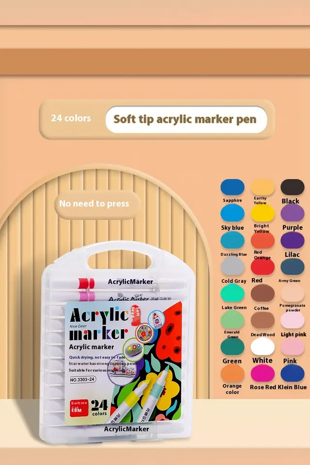 Soft Head Acrylic Marker Pen Suit Soft Head 24 Colors - Shop at LoveMi