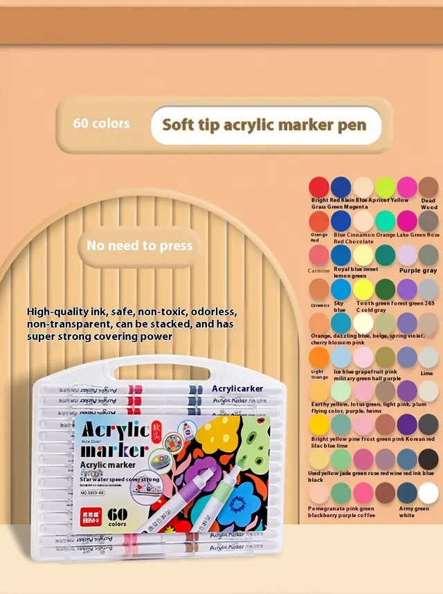 Soft Head Acrylic Marker Pen Suit Soft Head 60 Colors - Shop at LoveMi