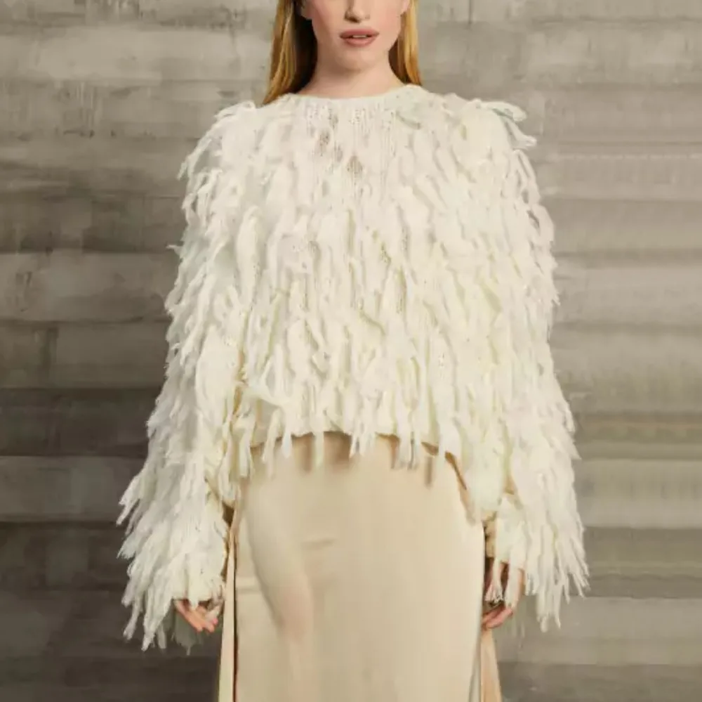 Women's Loose fitting Tassel Fashion Casual Top Sweater White - Shop at LoveMi