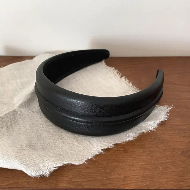 Temperament Western Style High end High grade Leather Wide Brim Hair Band Black - Shop at LoveMi
