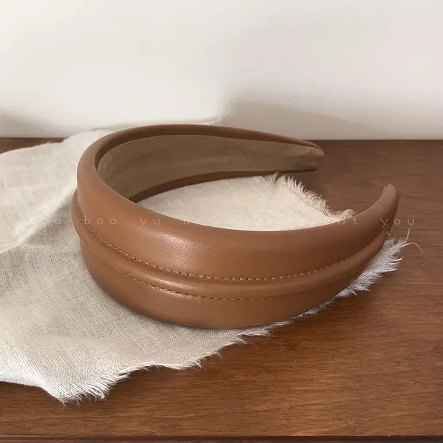 Temperament Western Style High end High grade Leather Wide Brim Hair Band Brown - Shop at LoveMi