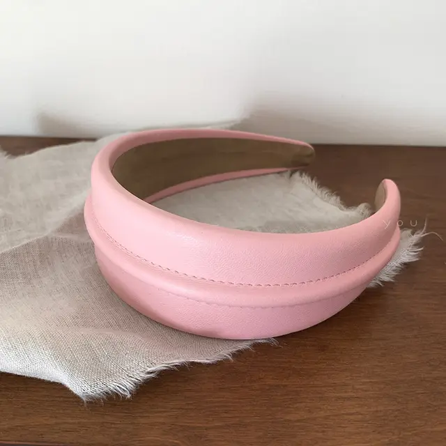 Temperament Western Style High end High grade Leather Wide Brim Hair Band Pink - Shop at LoveMi