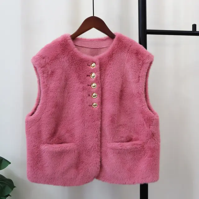 Autumn And Winter New Sleeveless Vest Cardigan Pink - Shop at LoveMi