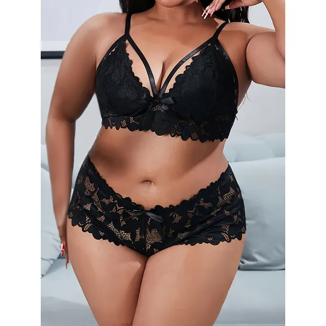 Plus Size Underwear Mesh Suit Lace See through Black - Shop at LoveMi