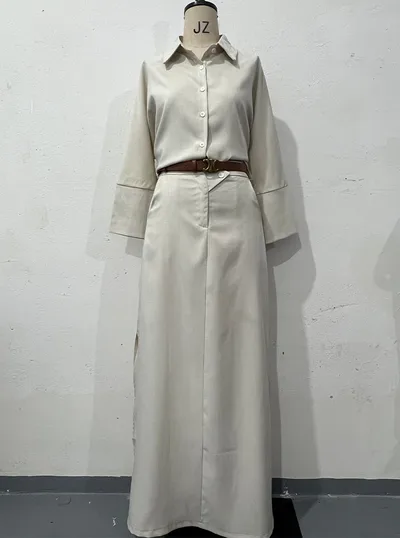 Casual Polo Collar Loose Top Maxi Skirt Suit White - Shop at LoveMi