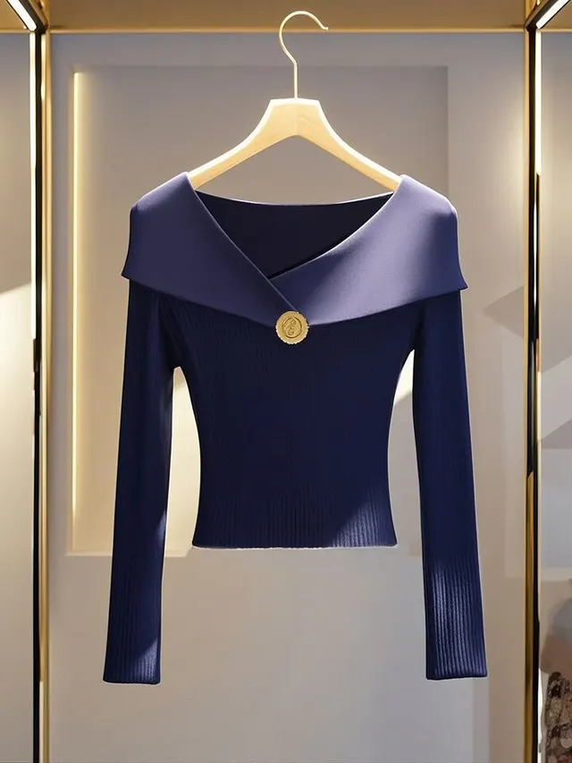 Autumn And Winter Knitting Top Design Navy Blue - Shop at LoveMi