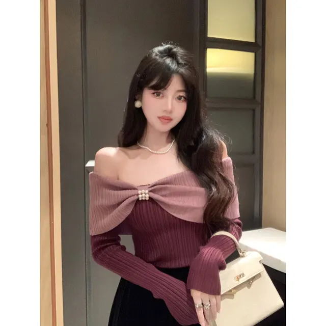Pure Desire Style Off shoulder Long Sleeve Purple - Shop at LoveMi