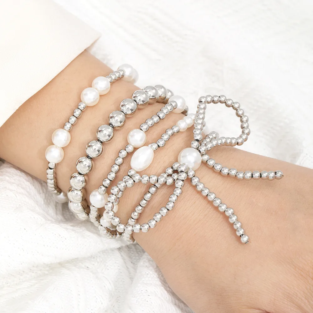 5-piece Set Stylish Graceful Simple Stretch Bracelet For Women - 6326002Hb