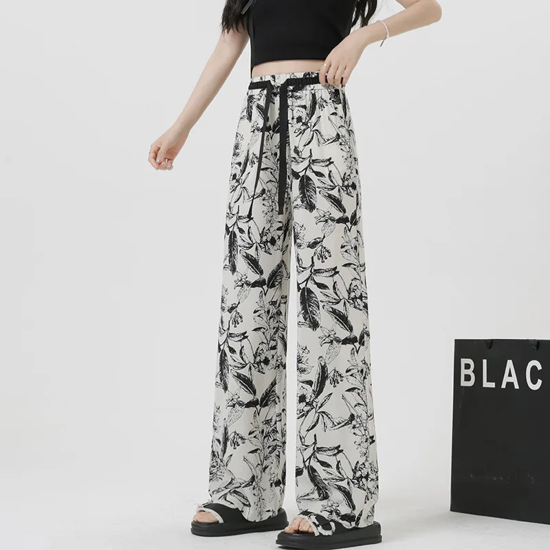 Summer Ink Ice Silk Narrow Version Floral Print Casual Jumpsuit Thin - Shop at LoveMi