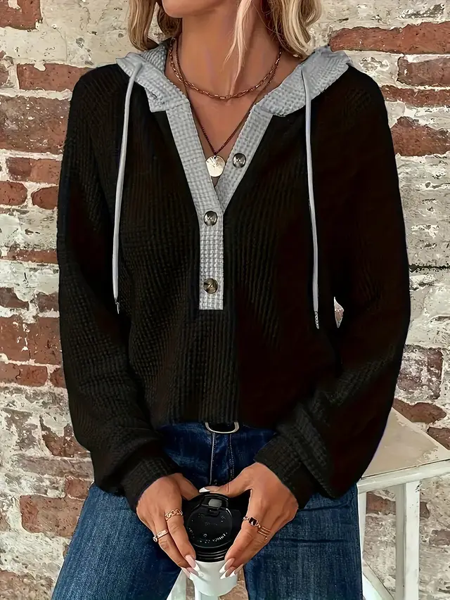 Long Sleeve Loose fitting Hoodie Casual Long Sleeve Hooded Black - Shop at LoveMi