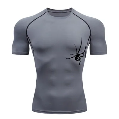 Quick Drying Clothes Sports T shirt Running Base Clothing Gym Training Tights Gray A - Shop at LoveMi