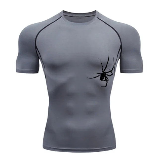 Quick Drying Clothes Sports T shirt Running Base Clothing Gym Training Tights Gray A - Shop at LoveMi