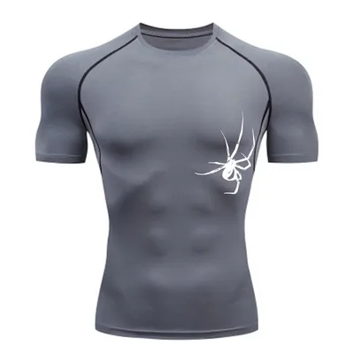 Quick Drying Clothes Sports T shirt Running Base Clothing Gym Training Tights Gray B - Shop at LoveMi