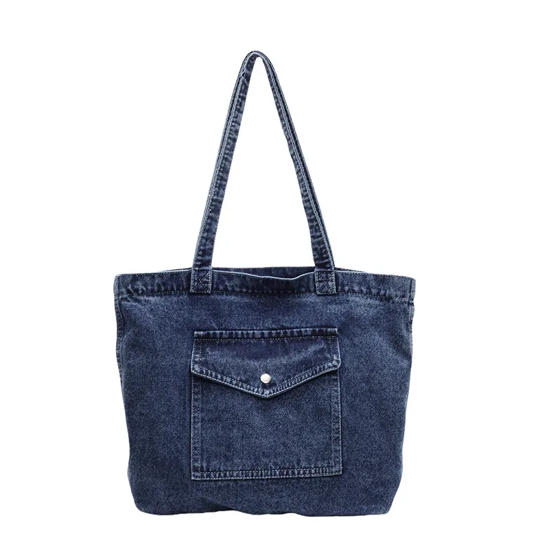 Denim Shoulder Bag Large Capacity Shopping Bag Tote Bag Blue - Shop at LoveMi