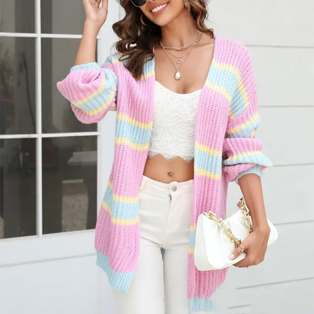 Autumn Winter New Coat Plus Size Stitching Fashion Cardigan Sweater For Women Pink - Shop at LoveMi