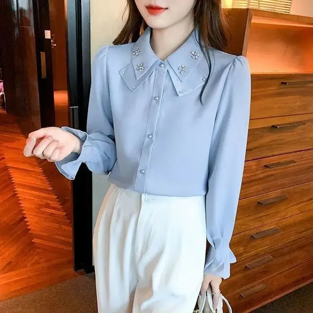 Fashion Personalized Chiffon Shirt For Women Blue - Shop at LoveMi