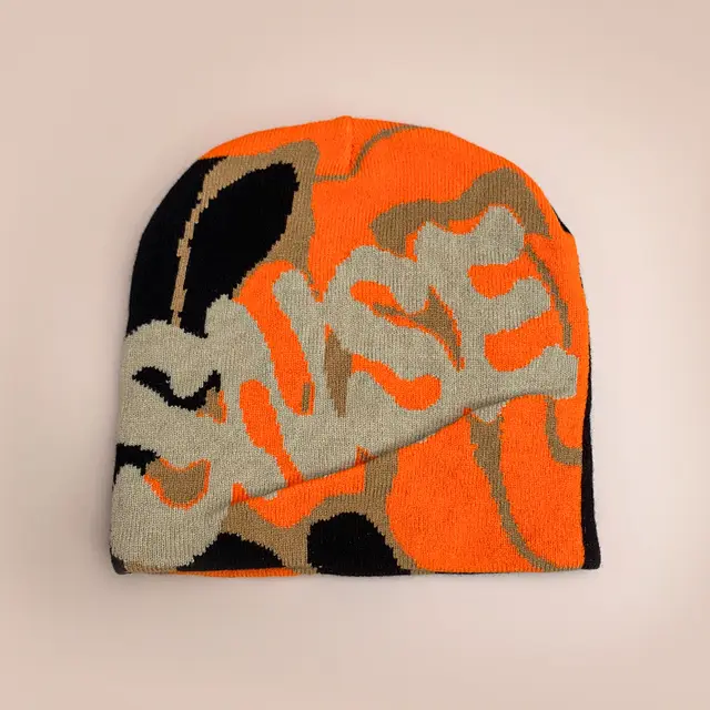 American Contrast Color Letter Jacquard Knitted Hat Orange - Shop at LoveMi