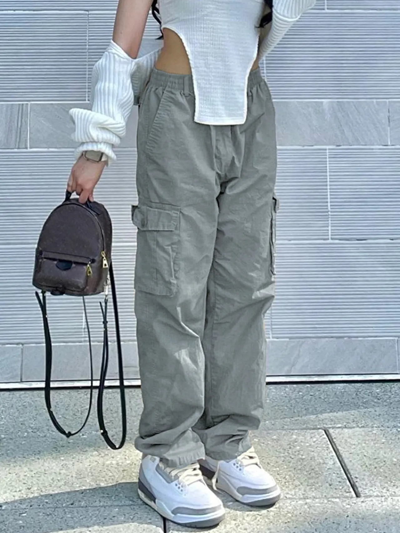 Overalls Loose Cotton Jeans Women's - Light Gray