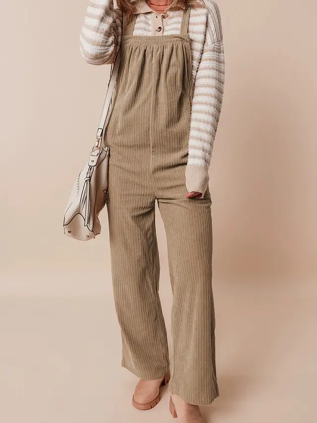 Solid Color Straight Cropped Trousers Women's Casual Style Khaki - Shop at LoveMi