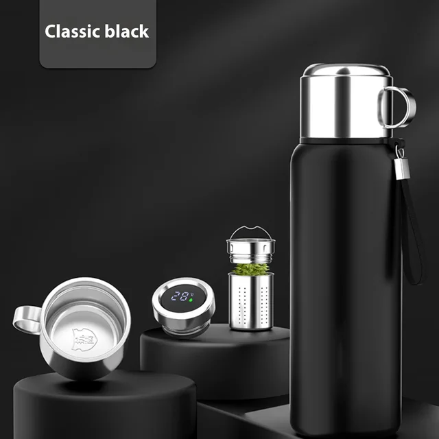 Smart Stainless Steel Thermos Cup Large Capacity Men's Outdoor Kettle Classic Black Belt Handle - Shop at LoveMi