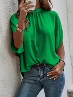 Casual Fashion Printing Split Batwing Sleeve Top - Green